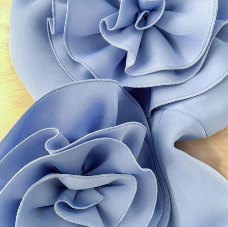 Arrow Statement Dress In Blue - close-up of fabric rosette detail - Miss Mosa By Akanksha