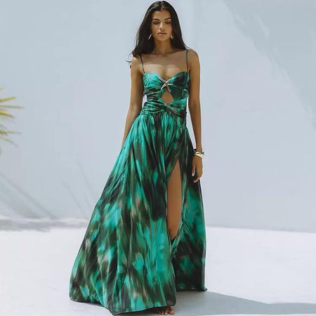 Aspen Swimsuit With Sarong Skirt In Dark Green - full-length front shot on model - Miss Mosa By Akanksha
