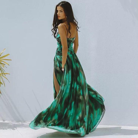 Aspen Swimsuit With Sarong Skirt In Dark Green - back shot on model - Miss Mosa By Akanksha