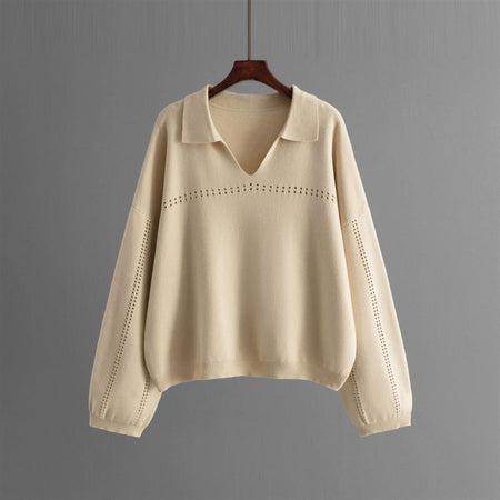 Aster Premium Woolen Coord Set - Sweater with Skirt - front shot of sweater on hanger, beige - Miss Mosa By Akanksha