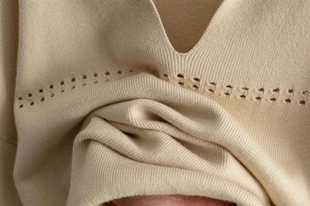 Aster Premium Woolen Coord Set - Sweater with Skirt - close-up of knit detail, beige - Miss Mosa By Akanksha