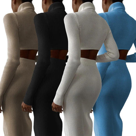 Aster Ribbed Set of Top and Skirt - back shot on model, multicolour - Miss Mosa By Akanksha