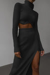 Aster Ribbed Set of Top and Skirt - Black / XS