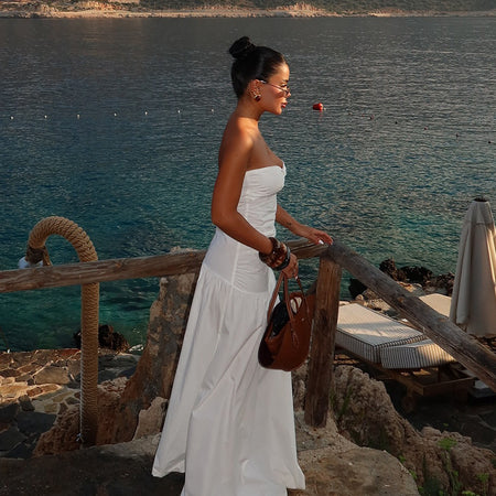 Astrid Bodycon Maxi Dress - side shot, white - Miss Mosa By Akanksha