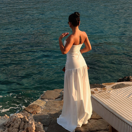 Astrid Bodycon Maxi Dress - back shot, white - Miss Mosa By Akanksha