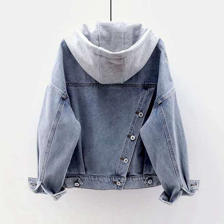 Athena Denim Jacket With Cap In Blue - back shot of the hooded denim jacket - Miss Mosa By Akanksha