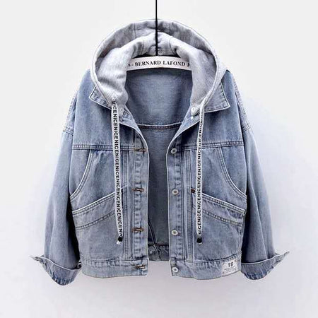 Athena Denim Jacket With Cap In Blue - front shot of the hooded denim jacket - Miss Mosa By Akanksha