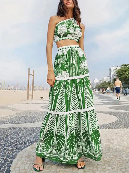 Athens Summer Bikini Set with Skirt - Resortwear In Green - front shot on model, green - Miss Mosa By Akanksha
