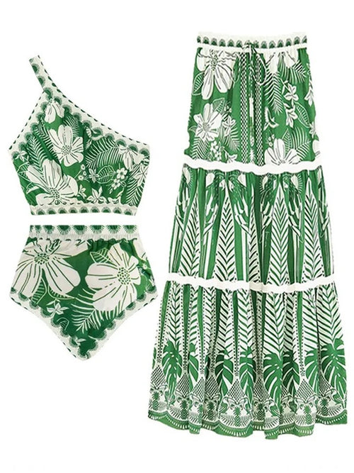 Athens Summer Bikini Set with Skirt - Resortwear In Green