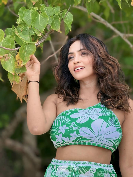 Athens Summer Bikini Set with Skirt - Resortwear In Green - lifestyle shot on model, green - Miss Mosa By Akanksha