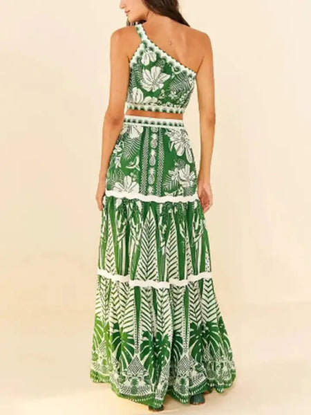 Athens Summer Bikini Set with Skirt - Resortwear In Green - back shot on model, green - Miss Mosa By Akanksha