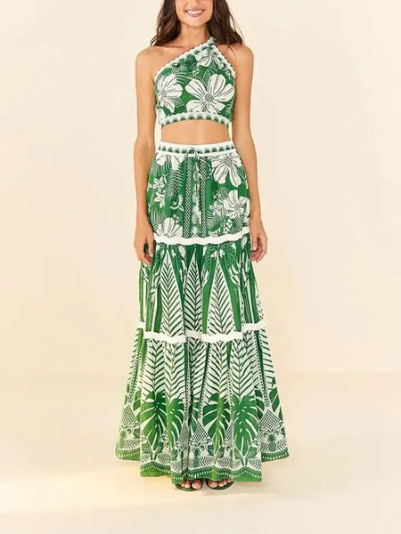 Athens Summer Bikini Set with Skirt - Resortwear In Green - front shot on model, green - Miss Mosa By Akanksha
