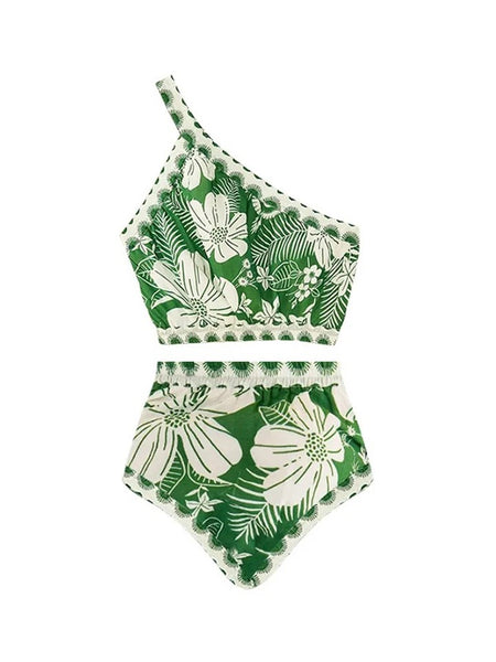 Athens Summer Bikini Set with Skirt - Resortwear In Green - flat-lay product shot, green - Miss Mosa By Akanksha