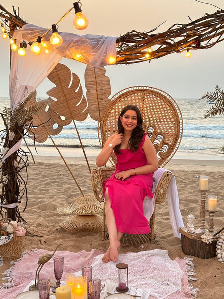 Atlee Ruffled Maxi Dress in Pink - lifestyle shot on model, pink - Miss Mosa By Akanksha
