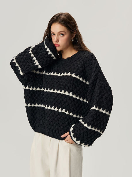 Aubin Statement Pullover - front shot on model, black and off-white - Miss Mosa By Akanksha