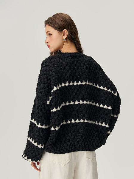 Aubin Statement Pullover - back shot on model, black and off-white - Miss Mosa By Akanksha