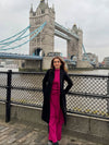 Aubrey Luxe Winter Coord Set with Cape - styling shot on model outdoors, pink - Miss Mosa By Akanksha