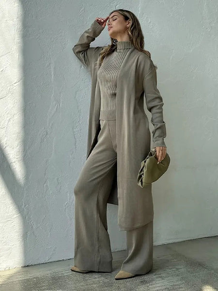 Aubrey Luxe Winter Coord Set with Cape - full-length front shot on model, grey - Miss Mosa By Akanksha