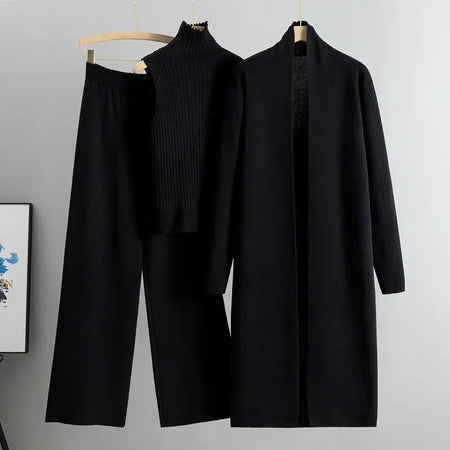 Aubrey Luxe Winter Coord Set with Cape - flat-lay shot of three piece set, black - Miss Mosa By Akanksha