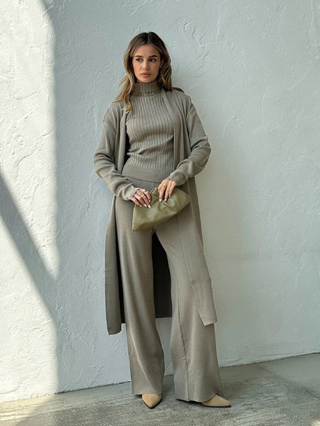 Aubrey Luxe Winter Coord Set with Cape - full-length front shot on model, grey - Miss Mosa By Akanksha