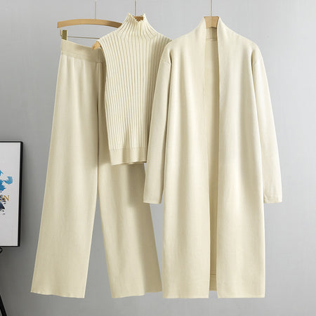 Aubrey Luxe Winter Coord Set with Cape In Black - flat-lay product shot of three-piece knit coord set on hangers - Miss Mosa By Akanksha