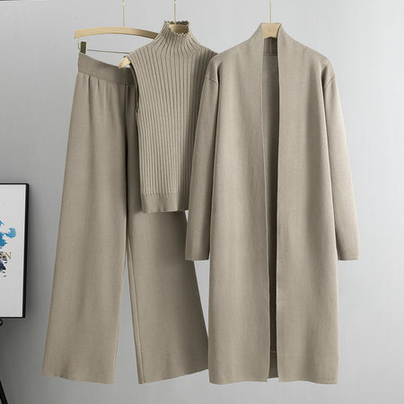 Aubrey Luxe Winter Coord Set with Cape In Black - flat-lay product shot of three-piece knit coord set on hangers - Miss Mosa By Akanksha