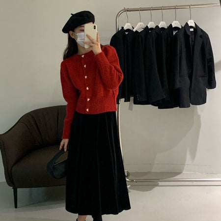 Audra Cute Woolen Sweater with Heart Detail - full-length shot on model, red - Miss Mosa By Akanksha
