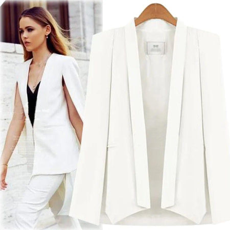 Aurora Cape Blazer in White and Black - front shot on hanger, white - Miss Mosa By Akanksha