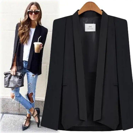 Aurora Cape Blazer in White and Black - front shot on hanger, black - Miss Mosa By Akanksha