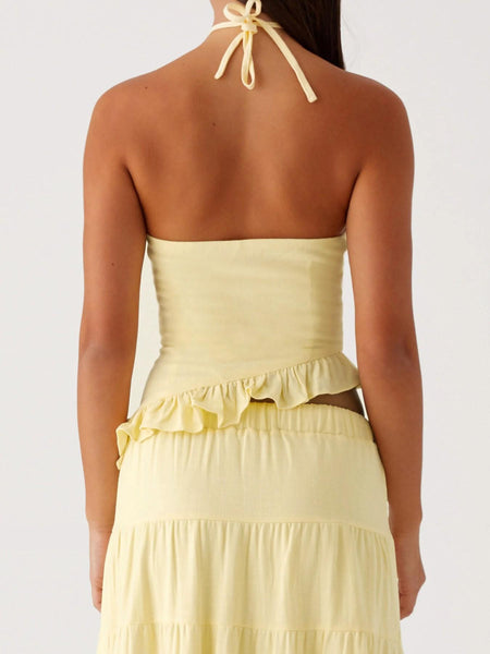Aurore Halterneck Coord Skirt Set - back shot, pale yellow - Miss Mosa By Akanksha