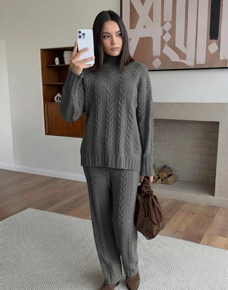 Avani Woolen Coord Set - full-length front shot, charcoal grey - Miss Mosa By Akanksha