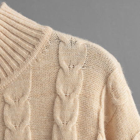 Avani Woolen Coord Set - shoulder detail shot, beige - Miss Mosa By Akanksha