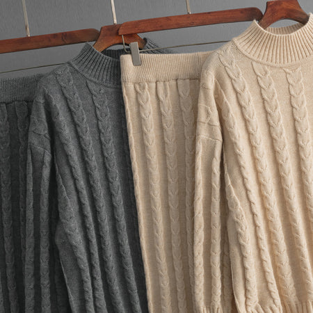 Avani Woolen Coord Set - flat-lay detail shot, grey and beige - Miss Mosa By Akanksha