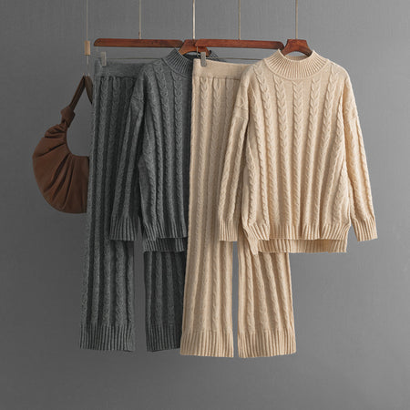 Avani Woolen Coord Set - flat-lay shot, grey and beige - Miss Mosa By Akanksha