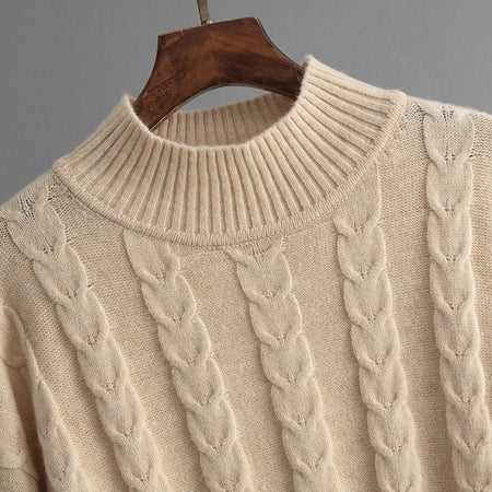 Avani Woolen Coord Set - neckline close-up shot, beige - Miss Mosa By Akanksha