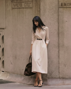 Aveline Statement Midi Dress - full-length shot, cream - Miss Mosa By Akanksha