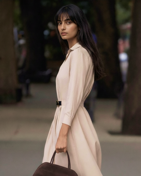 Aveline Statement Midi Dress - three-quarter shot, cream - Miss Mosa By Akanksha