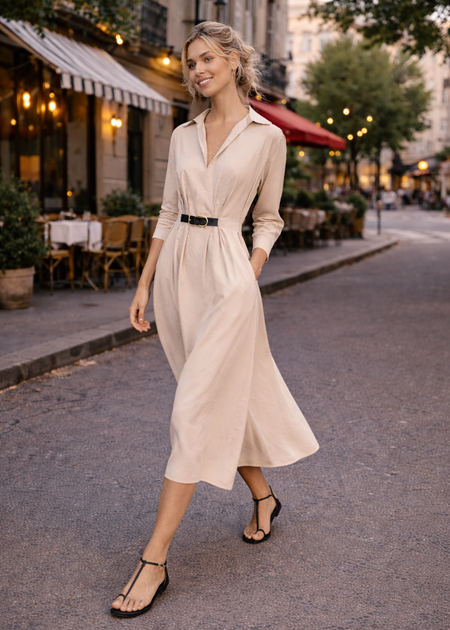 Aveline Statement Midi Dress - full-length shot, cream - Miss Mosa By Akanksha