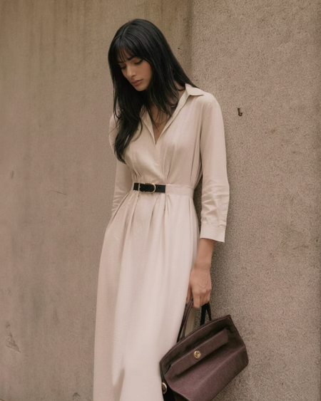 Aveline Statement Midi Dress - three-quarter shot, cream - Miss Mosa By Akanksha
