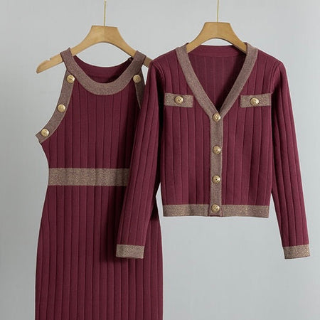 Azure Set of Dress and Cape In Maroon - flat-lay product shot of the dress and cardigan set - Miss Mosa By Akanksha