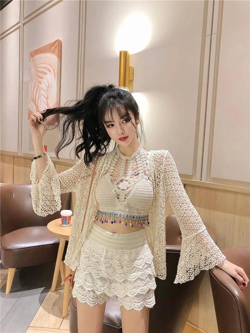 Maya 3 Piece Coord Set - Resortwear Set In Beige
