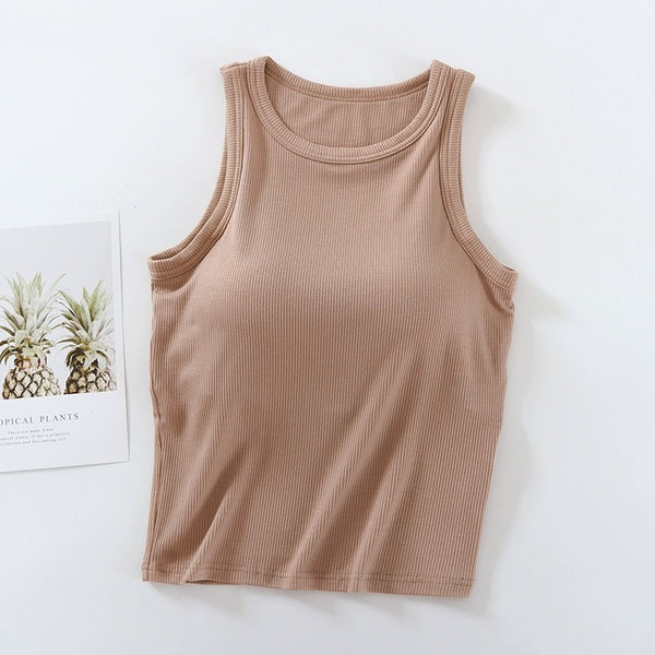 Rosalie Tank Tops with Inbuilt Bra In Brown