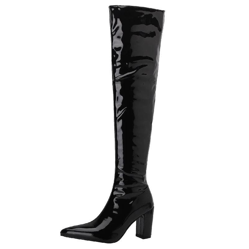 Over the Knee Patent Leather Black Boots - Alamode By Akanksha