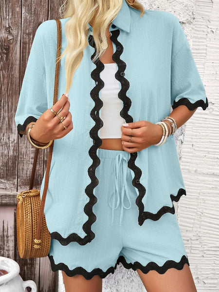 Sky Blue - Hiya Summer 2 Pc Coord Set In Light Blue