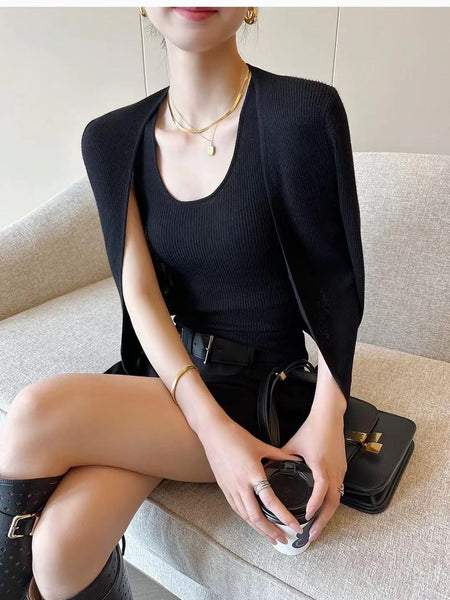 Black - Saira Statement Tops with Cape Style Sweater