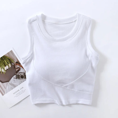 Baco Tank Tops with Inbuilt Bra - flat-lay product shot, white - Miss Mosa By Akanksha