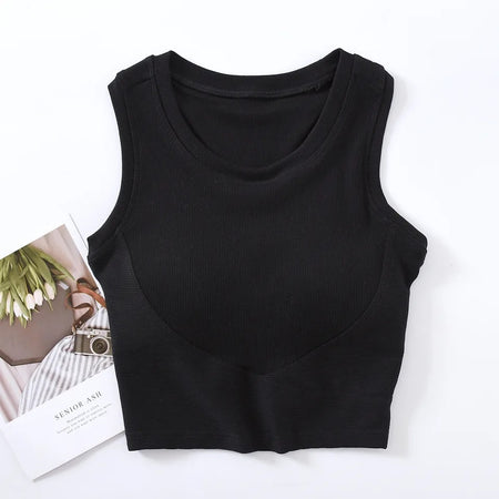 Baco Tank Tops with Inbuilt Bra - flat-lay product shot, black - Miss Mosa By Akanksha