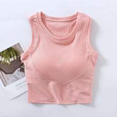 Baco Tank Tops with Inbuilt Bra - flat-lay product shot, pink - Miss Mosa By Akanksha