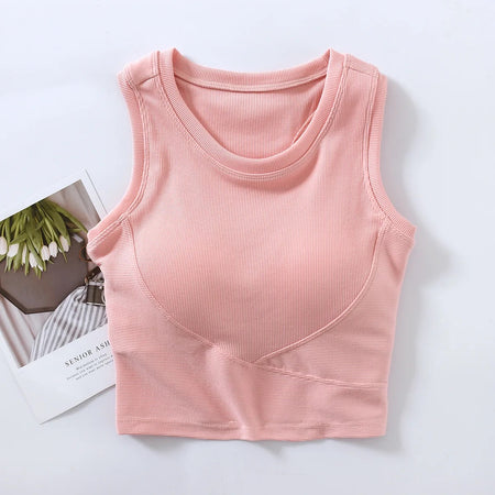 Baco Tank Tops with Inbuilt Bra - flat-lay product shot, pink - Miss Mosa By Akanksha