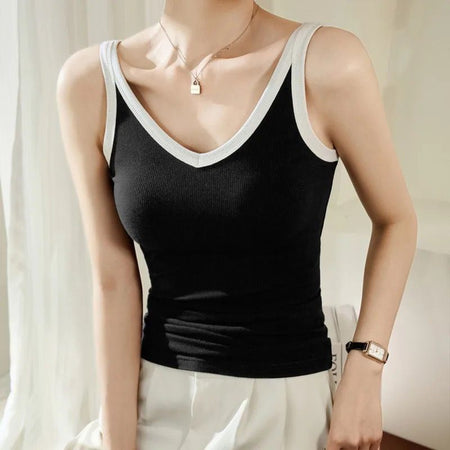 Bagatelle Tank Tops with Inbuilt Bra - front shot on model, black - Miss Mosa By Akanksha